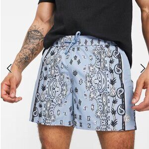 TOPMAN Men's XL Blue Stretch Lined Bandana Drawstring Swim Swimming Trunk Shorts